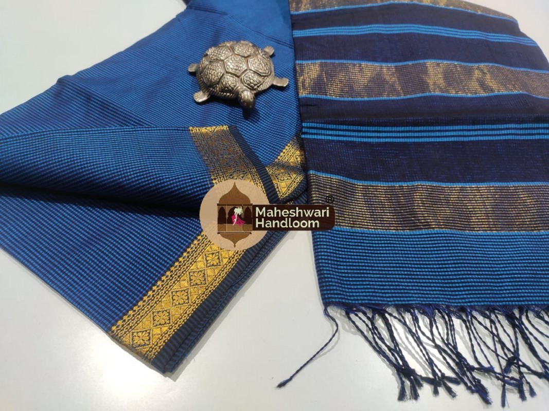  Maheshwari Blue Garbh Reshmi Saree