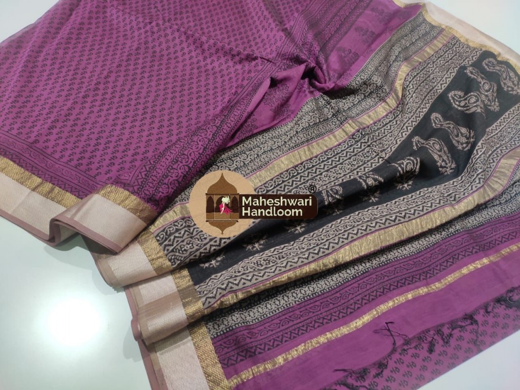Maheshwari Magenta Bagh Print saree