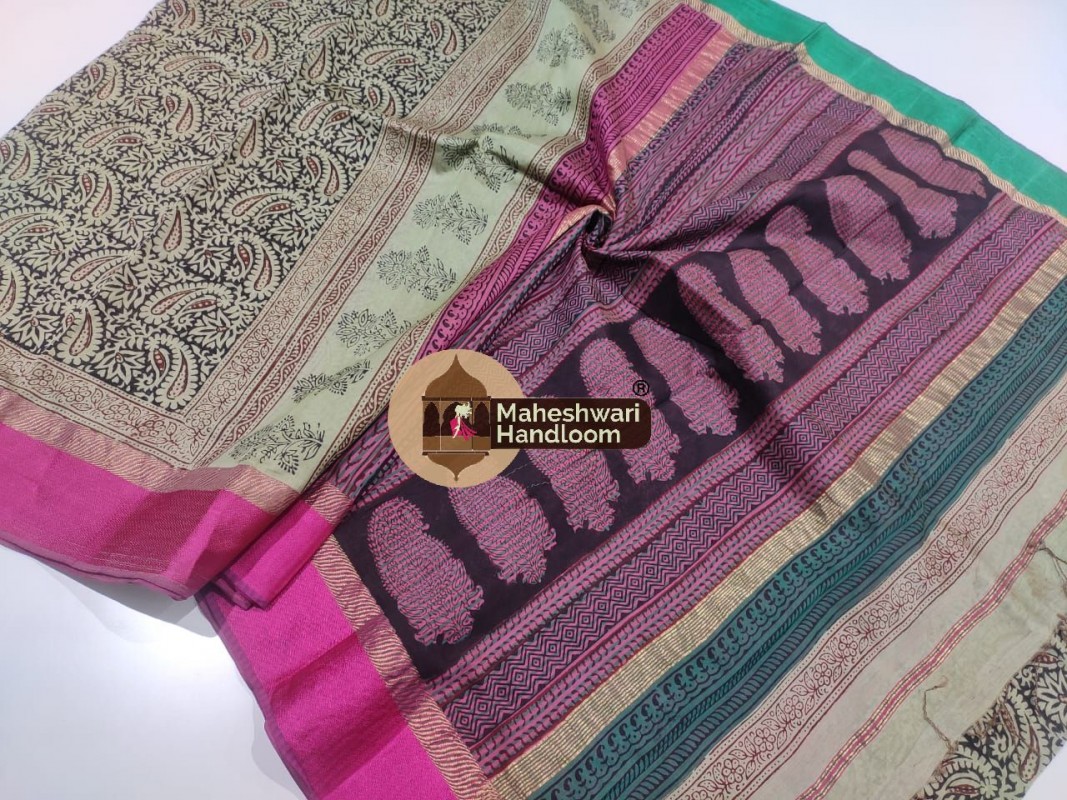 Maheshwari Tussar Bagh Print Saree