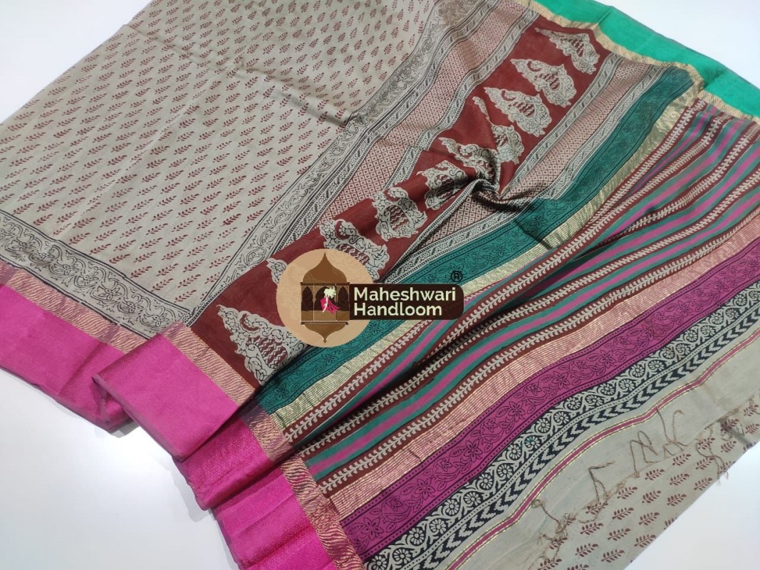 Maheshwari Tussar Bagh Print Saree
