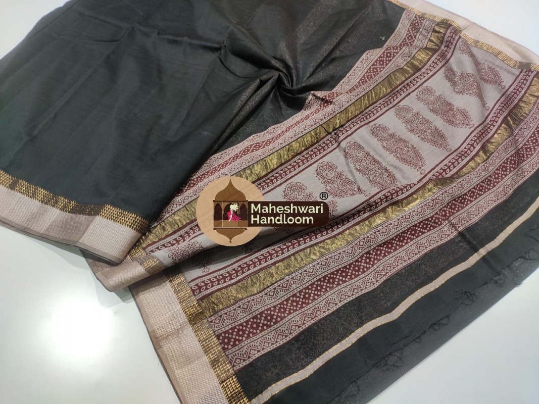 Maheshwari Black Bagh Print Saree