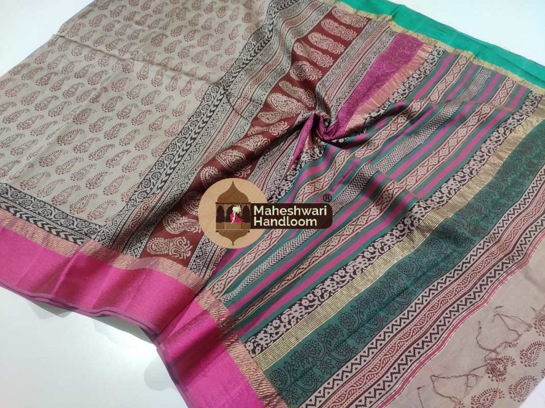 Maheshwari Tussar Bagh Print Saree