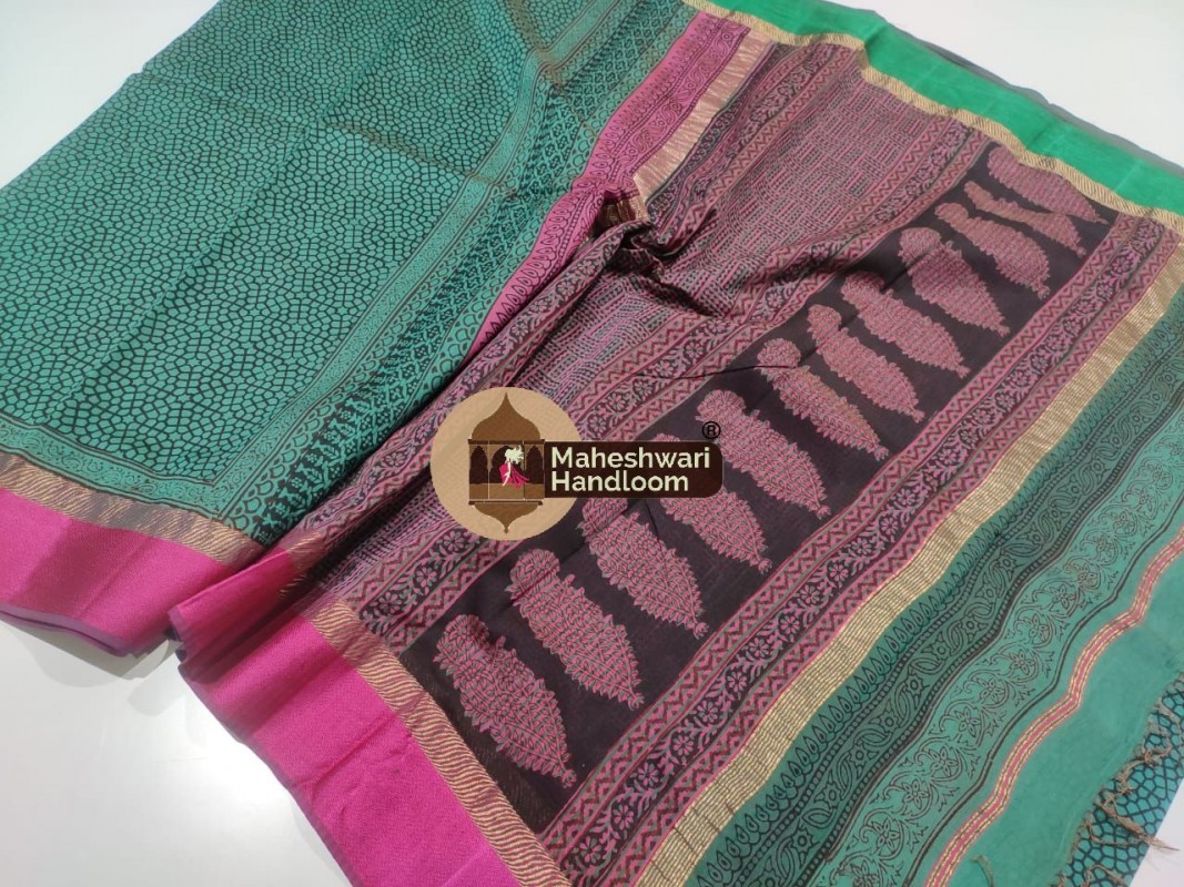 Maheshwari Green  Bagh Print Saree 