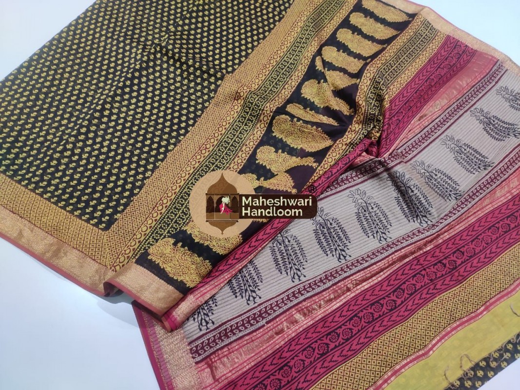 Maheshwari Black Bagh Print Saree
