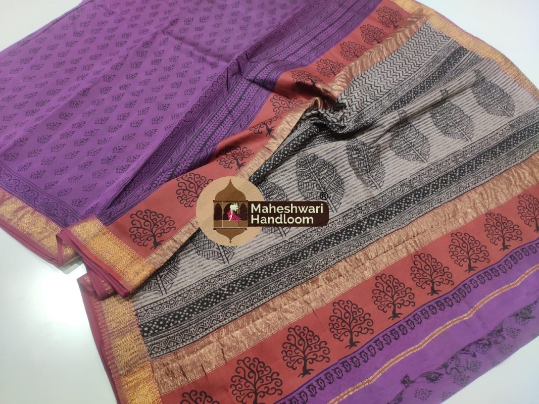 Maheshwari Blue Bagh Print Saree