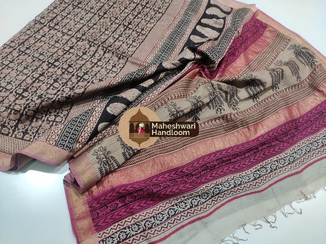 Maheshwari Grey Bagh Print Saree