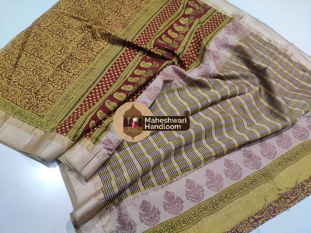 Maheshwari Green Bagh Print Saree