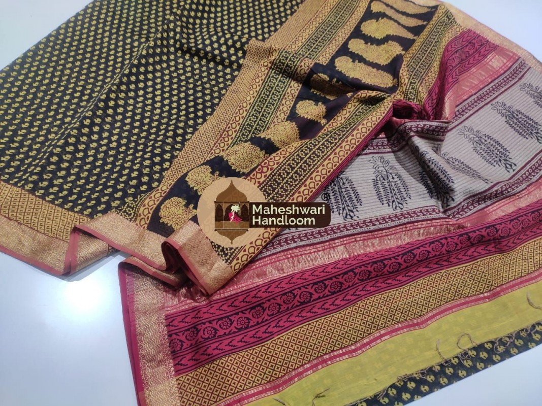 Maheshwari Black Bagh Print Saree 
