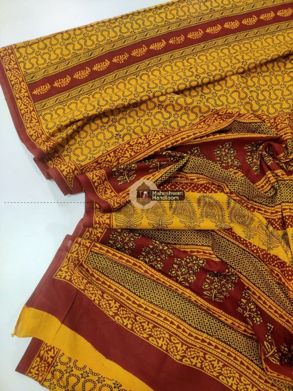 Yellow Colour Bagh Print Cotton Saree