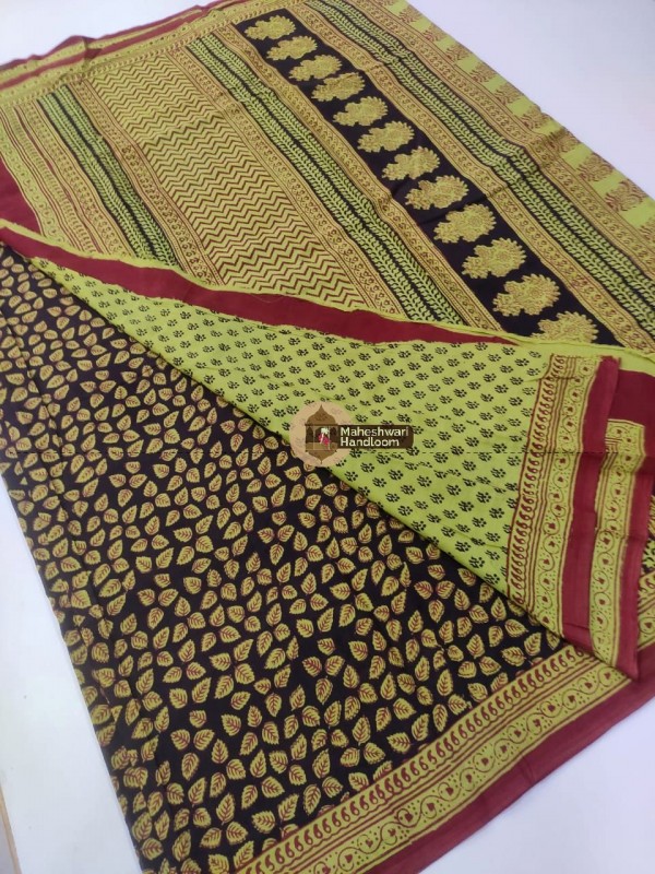 Green Colour Bagh Print Cotton Saree