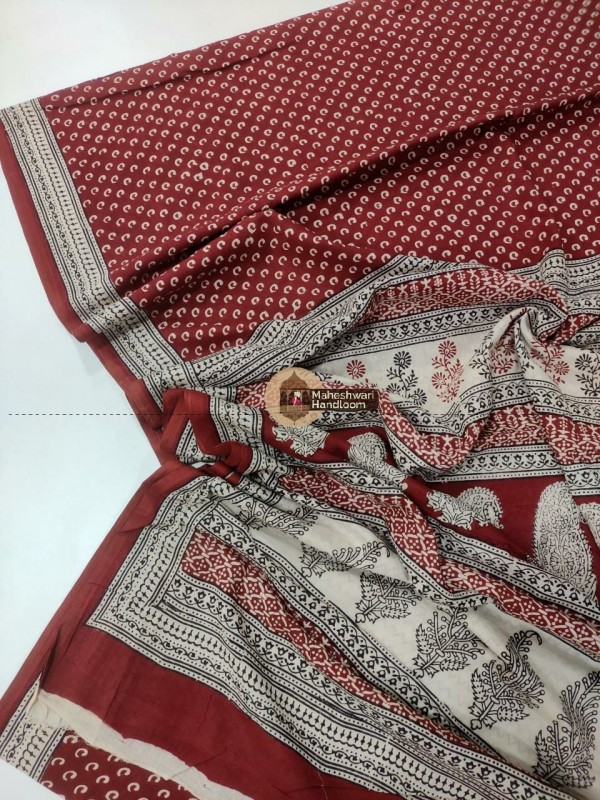 Red Colour Bagh Print Cotton Saree
