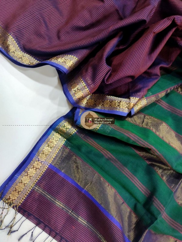 Maheshwari Wine Colour Garbh Reshmi Silk Saree