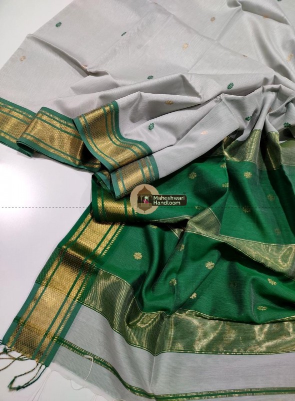 Maheshwari Grey Hansa Butti Weaving Saree