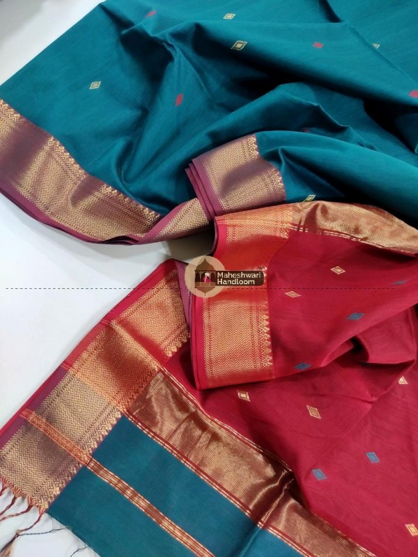 Maheshwari Rama Green Diamond Buti Weaving Saree