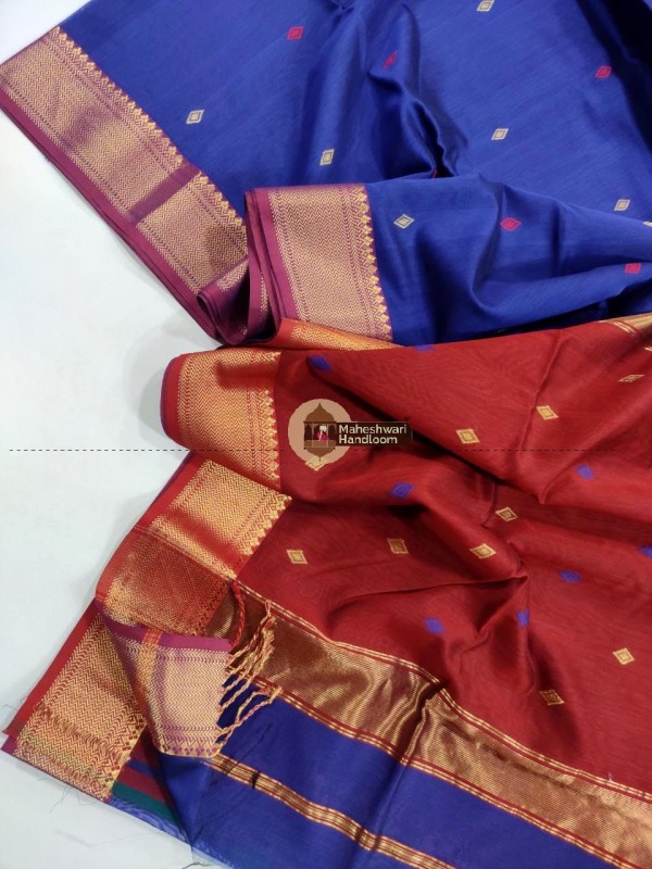 Maheshwari Blue Diamond Buti Weaving Saree