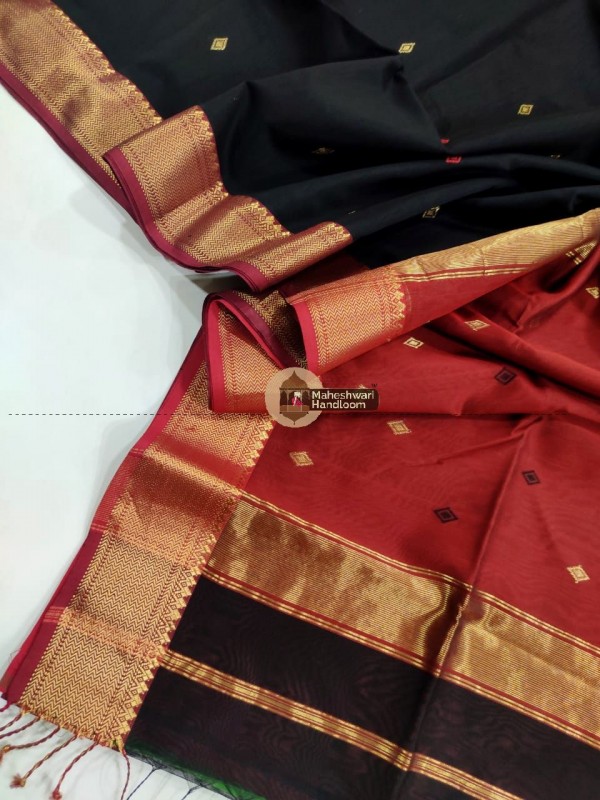 Maheshwari Black Diamond Buti Weaving Saree