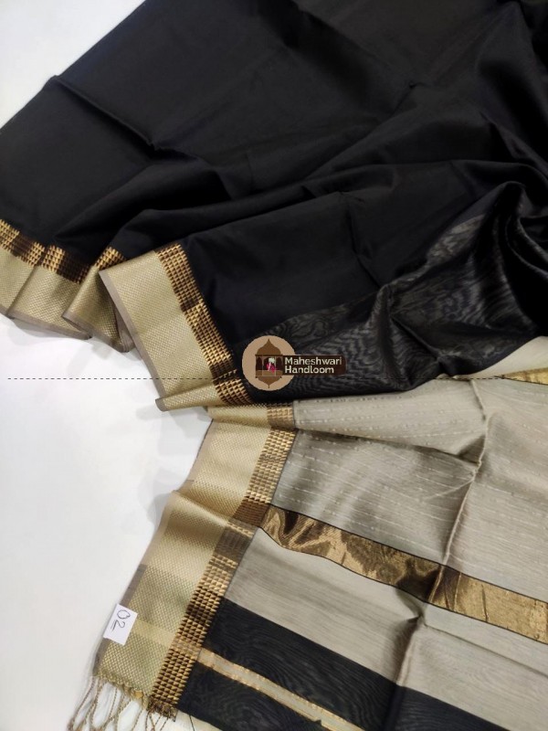 Maheshwari Black Resham Thread Border Saree