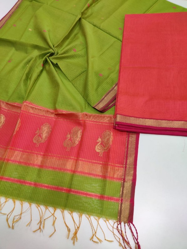 Maheshwari Silk Cotton Top and Dupatta Sets with Buta Weaving Dupatta and Plain Top. Dark  and Light colour