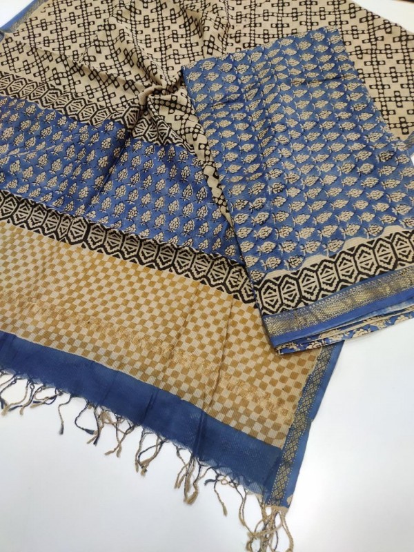 Maheshwari Handwoven Silk Cotton Handblock Bagru and Batik Printed Top Dupatta sets (without Bottom) 