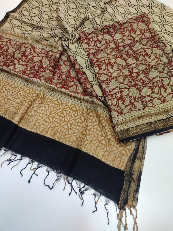 Maheshwari Handwoven Silk Cotton Handblock Bagru and Batik Printed Top Dupatta sets (without Bottom) 