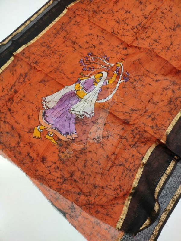 Handwoven Silk Cotton Batik Figure Handpainted Silk Dupattas.