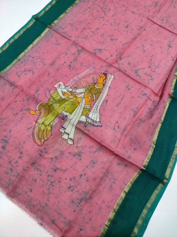 Handwoven Silk Cotton Batik Figure Handpainted Silk Dupattas.