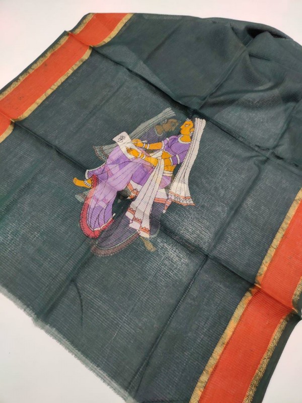 Handwoven Silk Cotton Batik Figure Handpainted Silk Dupattas.