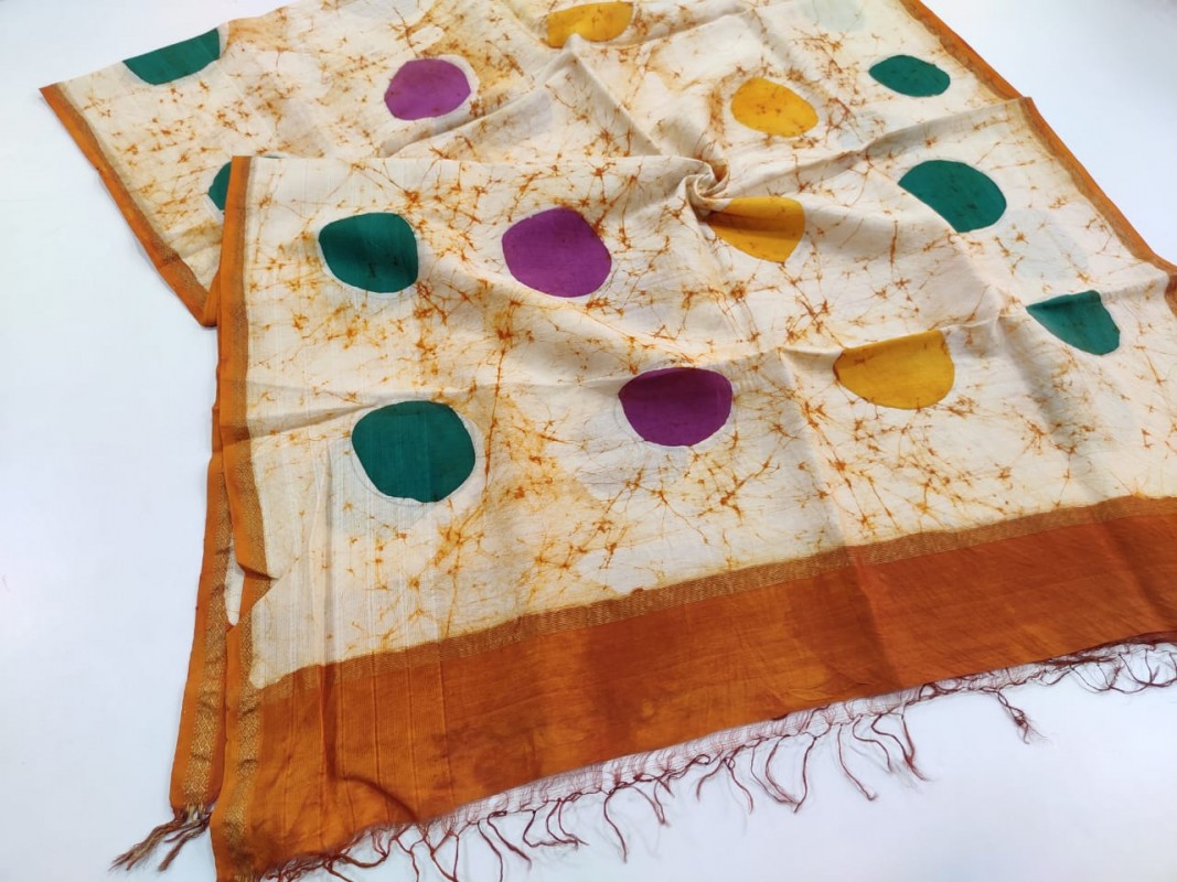 Maheshwari Handwoven Silk Cotton Batik Handblock Printed Dupattas