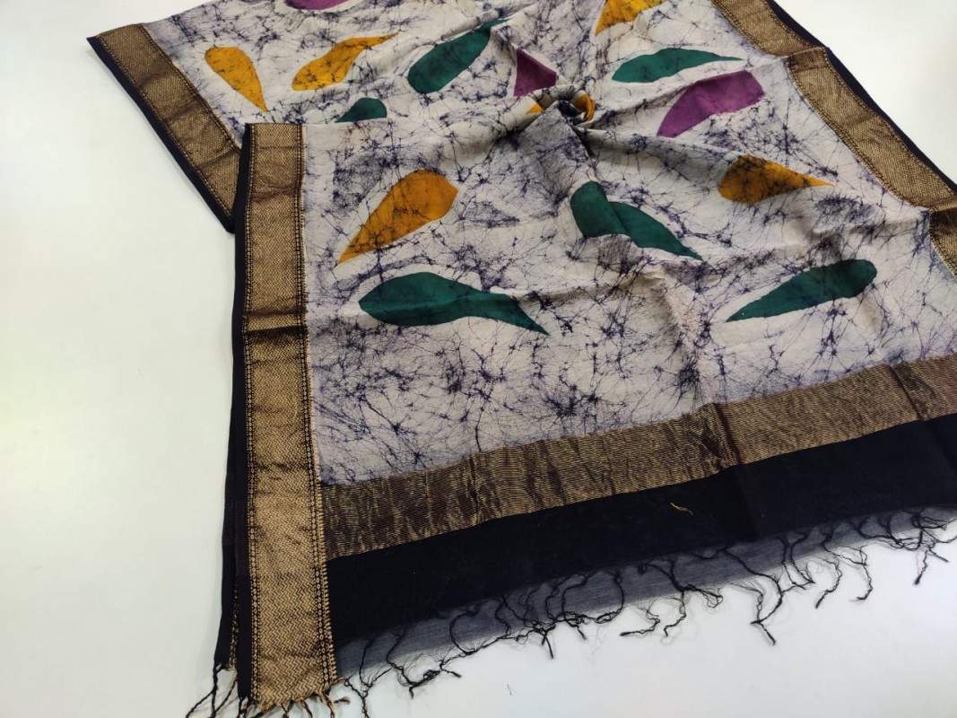 Maheshwari Handwoven Silk Cotton Batik Handblock Printed Dupattas