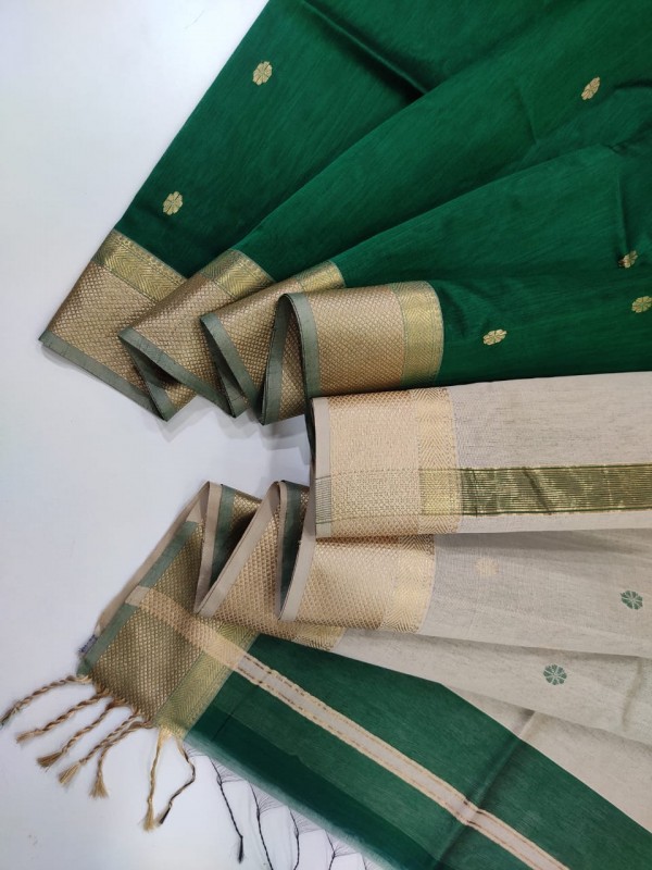 Maheshwari Handwoven Resham Thread Border with Buti weaving.