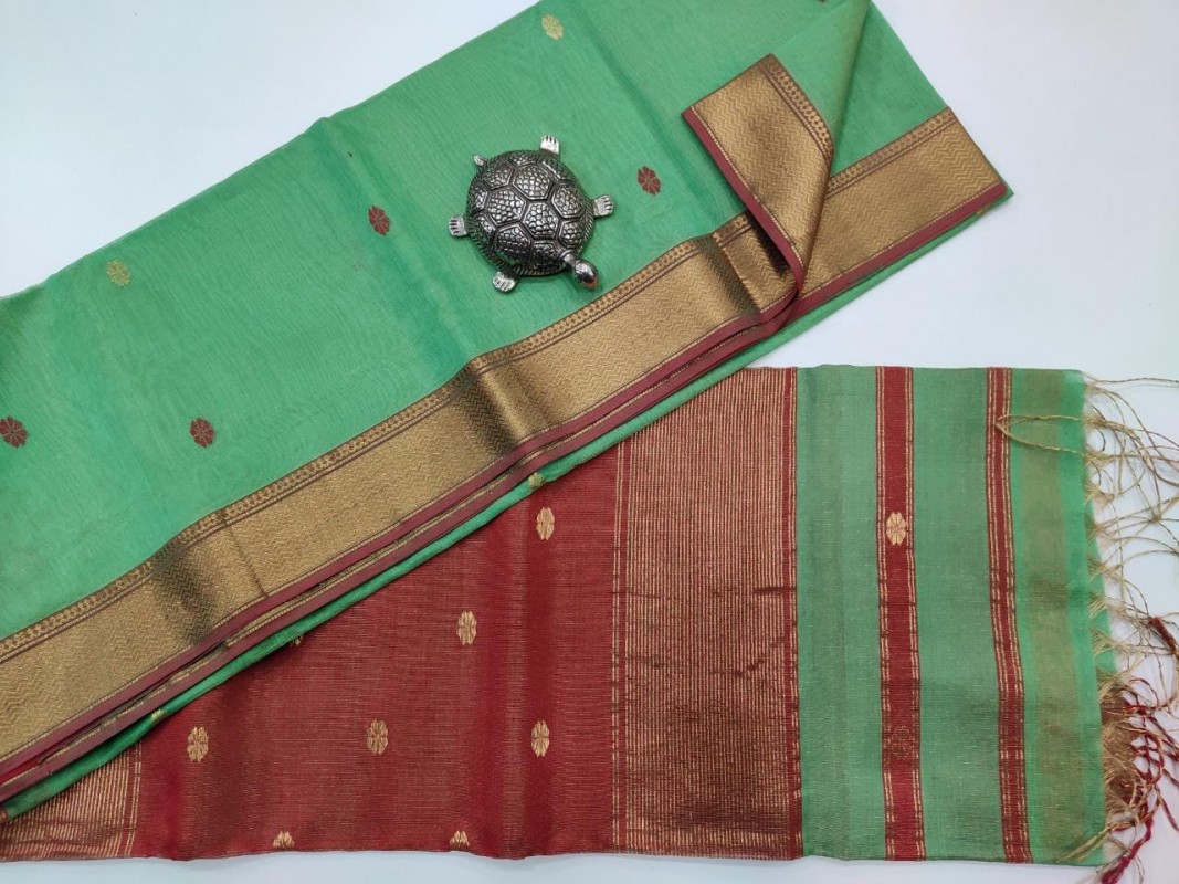 Maheshwari Handwoven Tissue weaving Sarees with all over Butti weaving