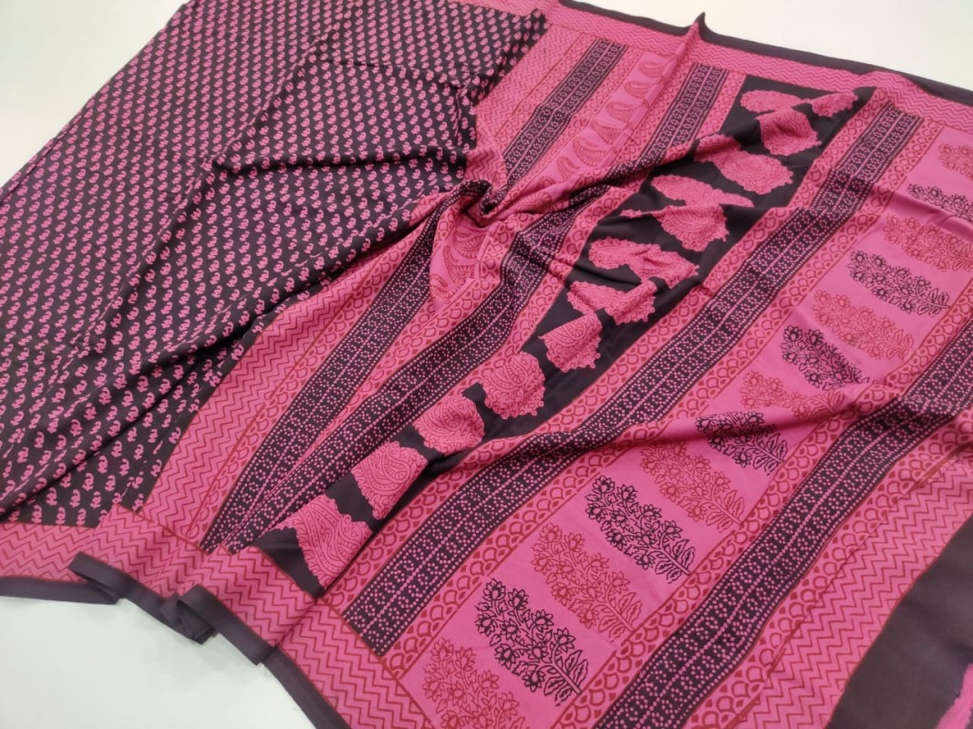 Maheshwari Pink Bagh Print Cotton saree