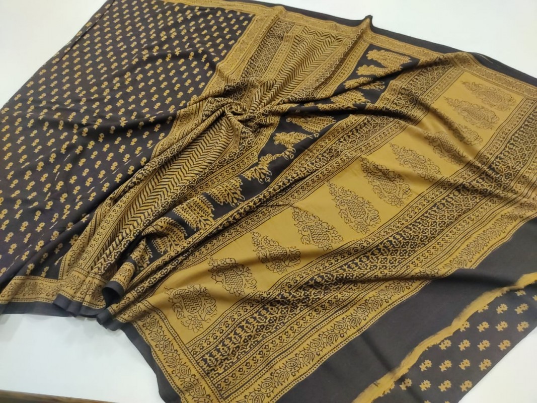 Maheshwari Black Bagh Print Cotton saree