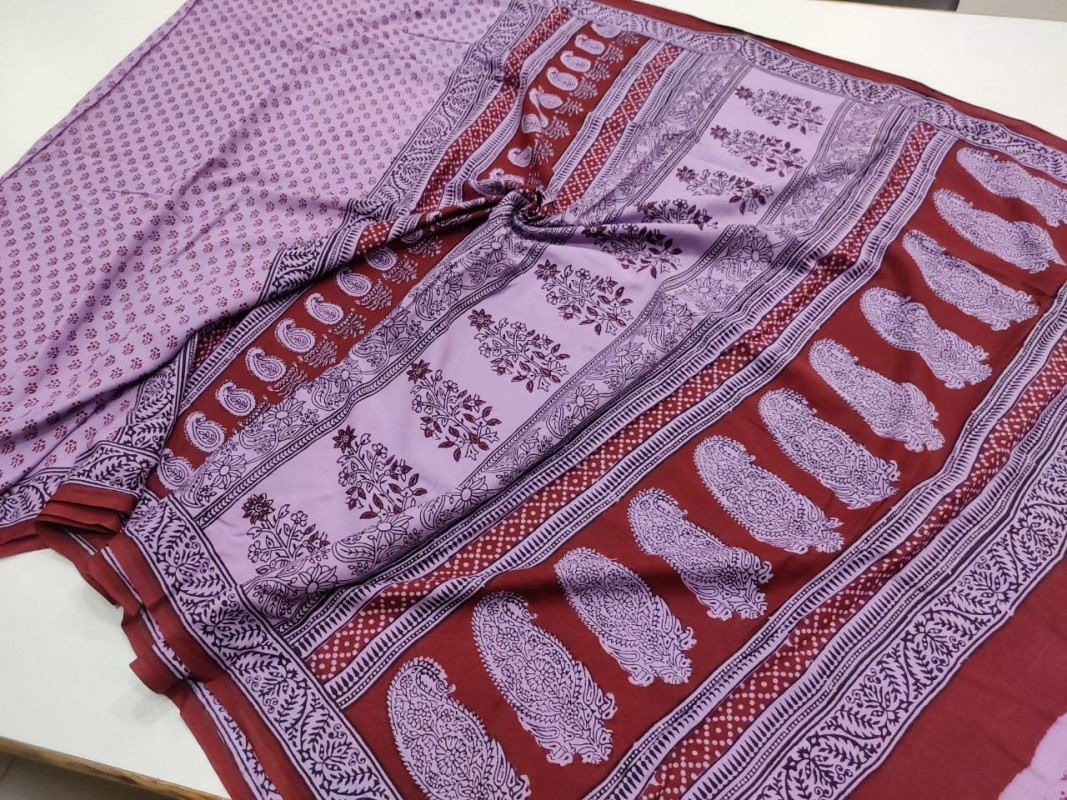 Maheshwari Magenta Pink Bagh Print Cotton Saree