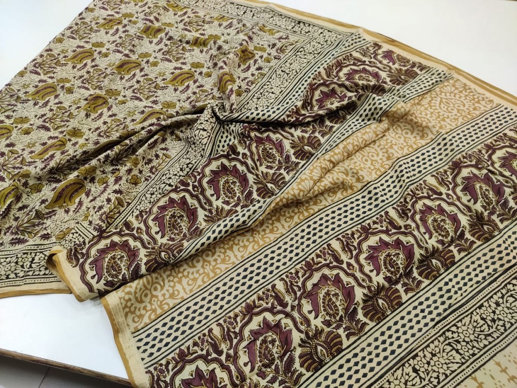 Maheshwari Pista Green Bagh Print Cotton Saree