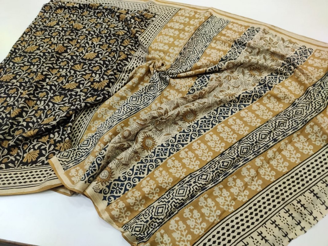 Maheshwari Black Bagh Print Cotton Saree