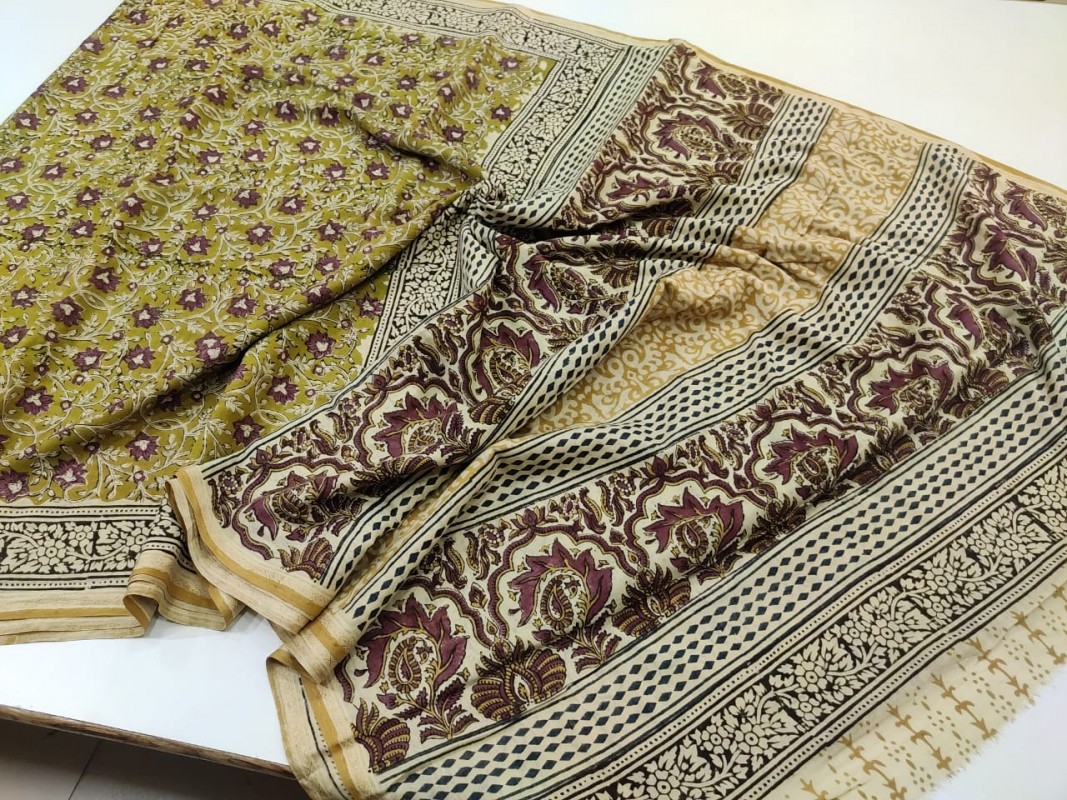 Maheshwari Green Bagh Print Cotton saree