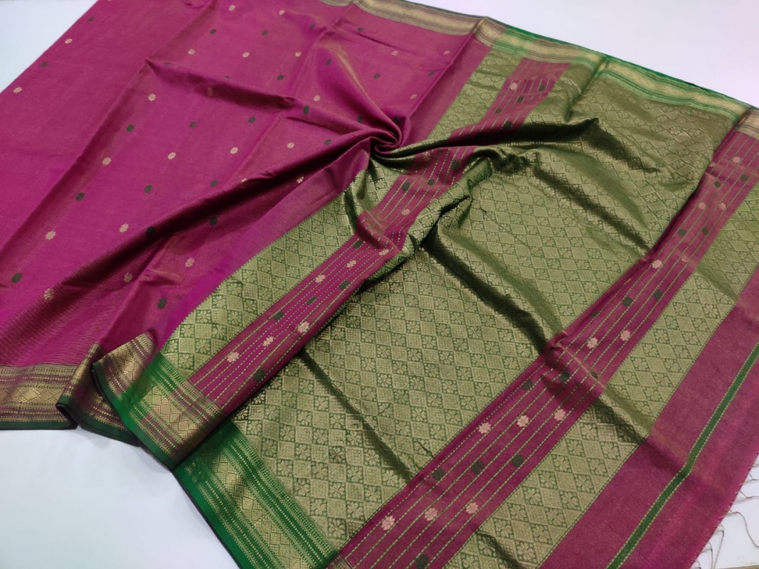 Maheshwari Rani Pink Handwoven Tissue weaving Sarees with all over Butti weaving