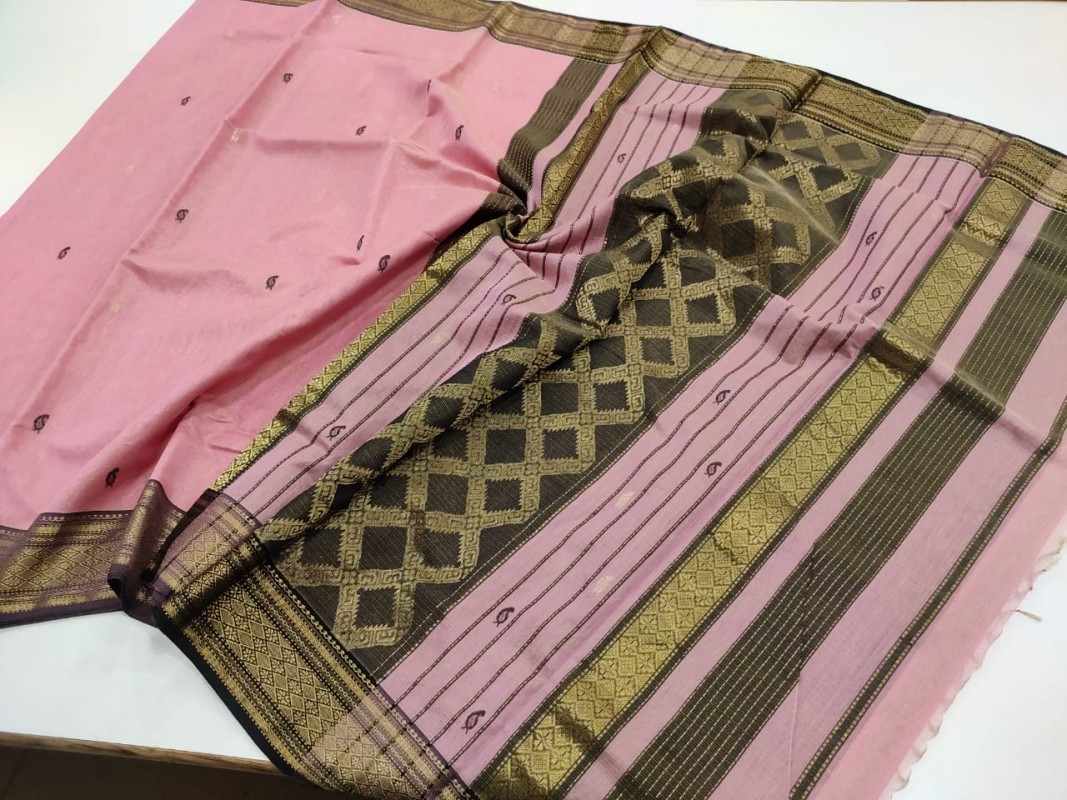 Maheshwari Baby Pink Handwoven Tissue weaving Sarees with all over Butti weaving