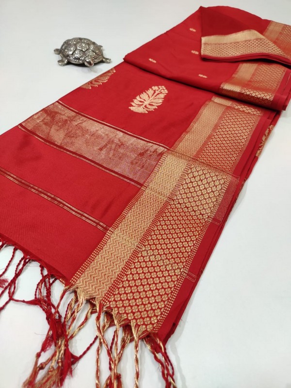 Maheshwari  Red Pure Silk Saree With Buta Buti Weaving