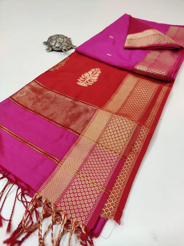 Maheshwari Pink Pure Silk Saree With Buta Buti Weaving 