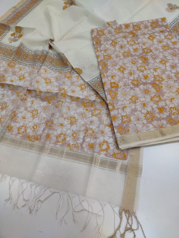 Maheshwari Baigani-White Handblock Printed Suit
