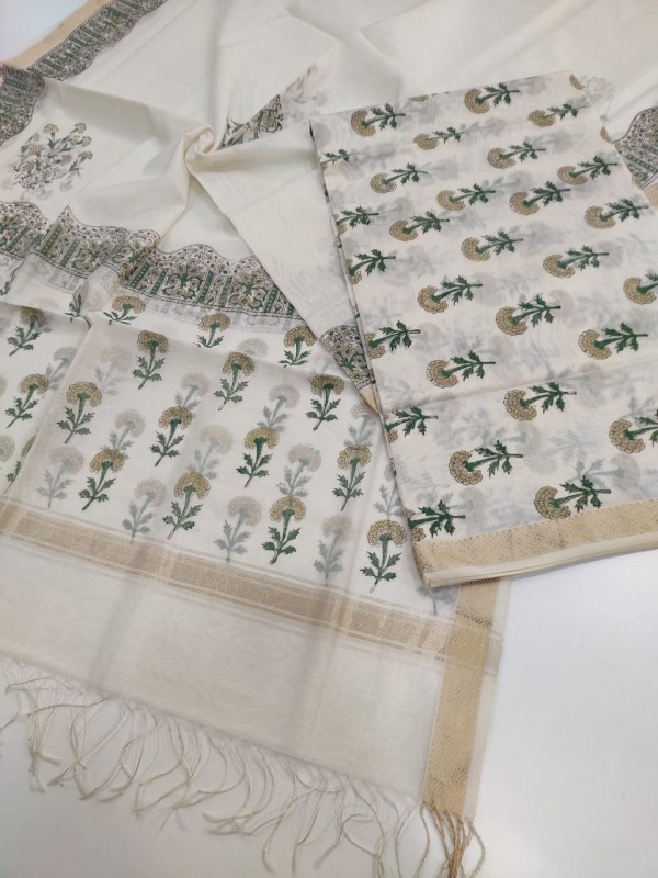Maheshwari Offwhite Handblock Printed Suit