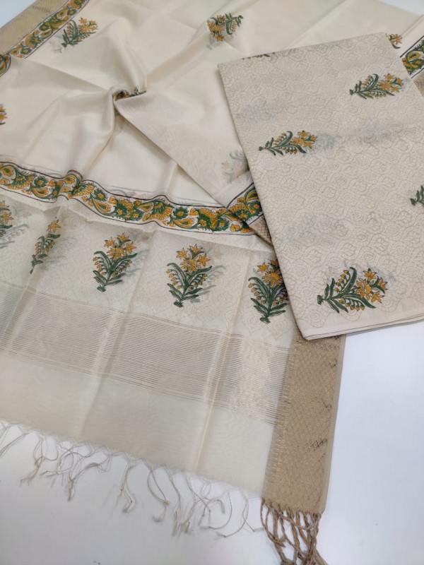 Maheshwari Tussar Handblock Printed Suit