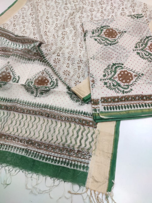 Maheshwari OffWhite Handblock Printed Suit