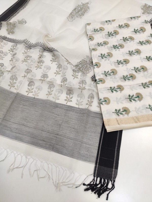 Maheshwari  White Handblock Printed Suit