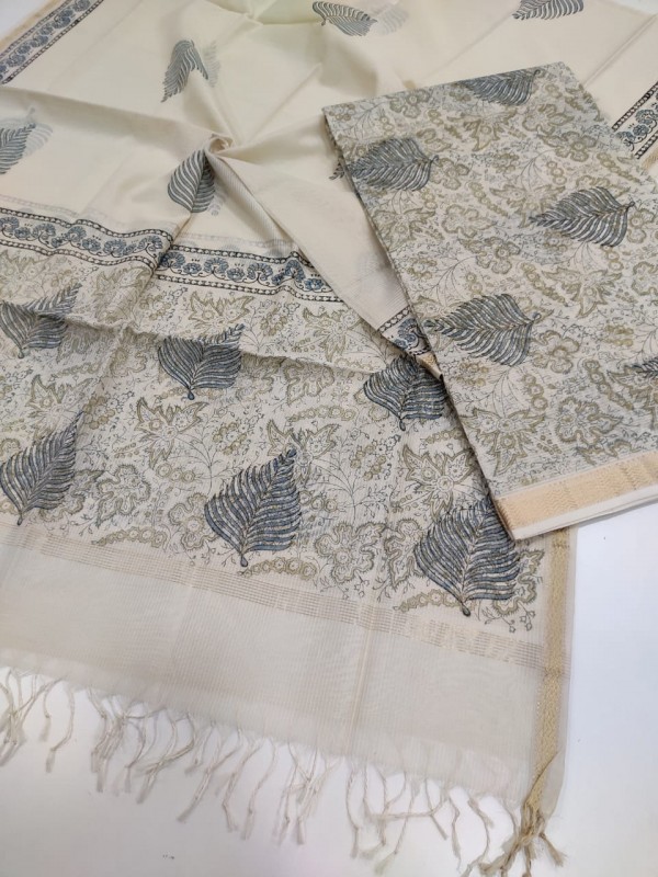 Maheshwari Offwhite Handblock Printed Suit