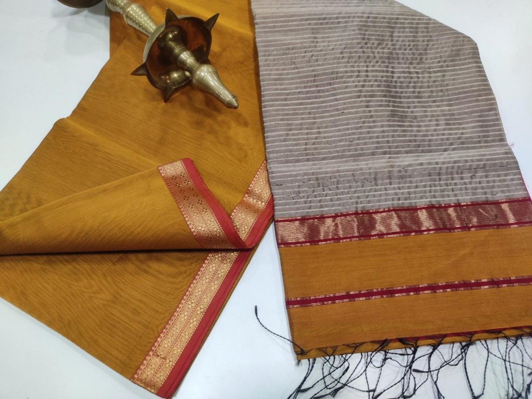 Maheshwari Mustard Yellow Gicha Pallu Saree