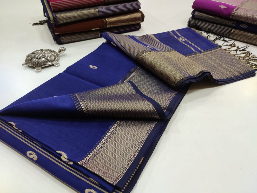 Maheshwari Blue Resham Buti Weaving Saree