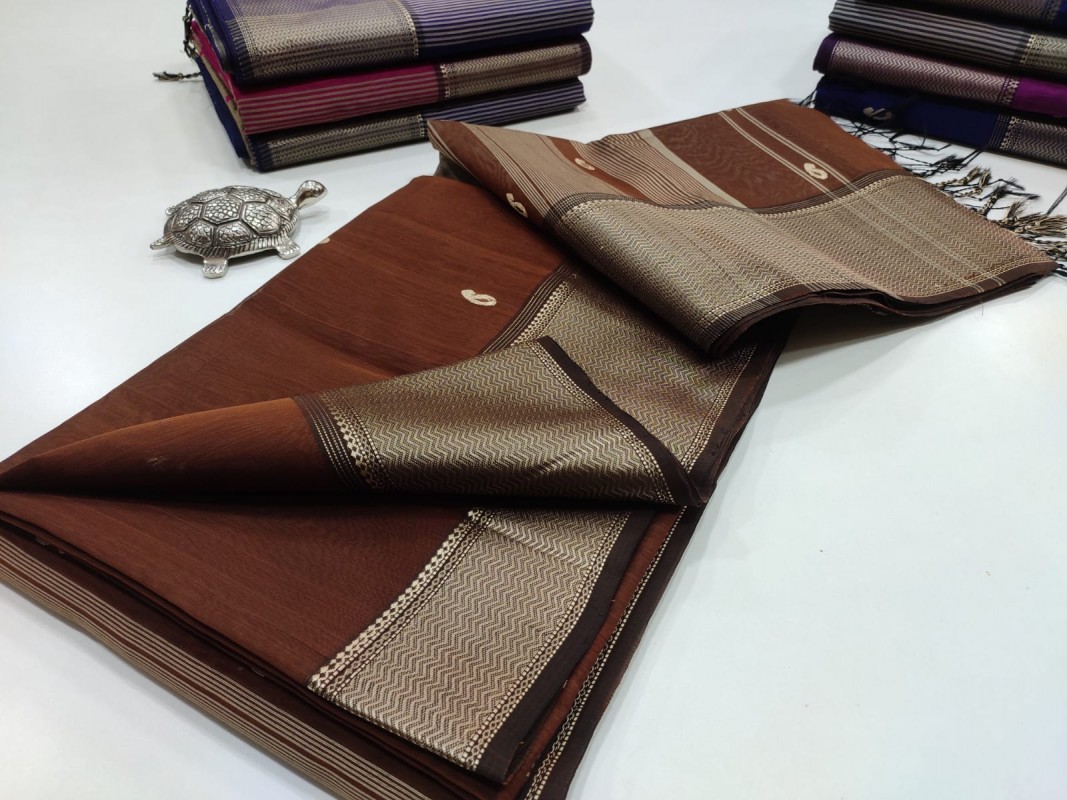 Maheshwari Brown Resham Buti Weaving Saree
